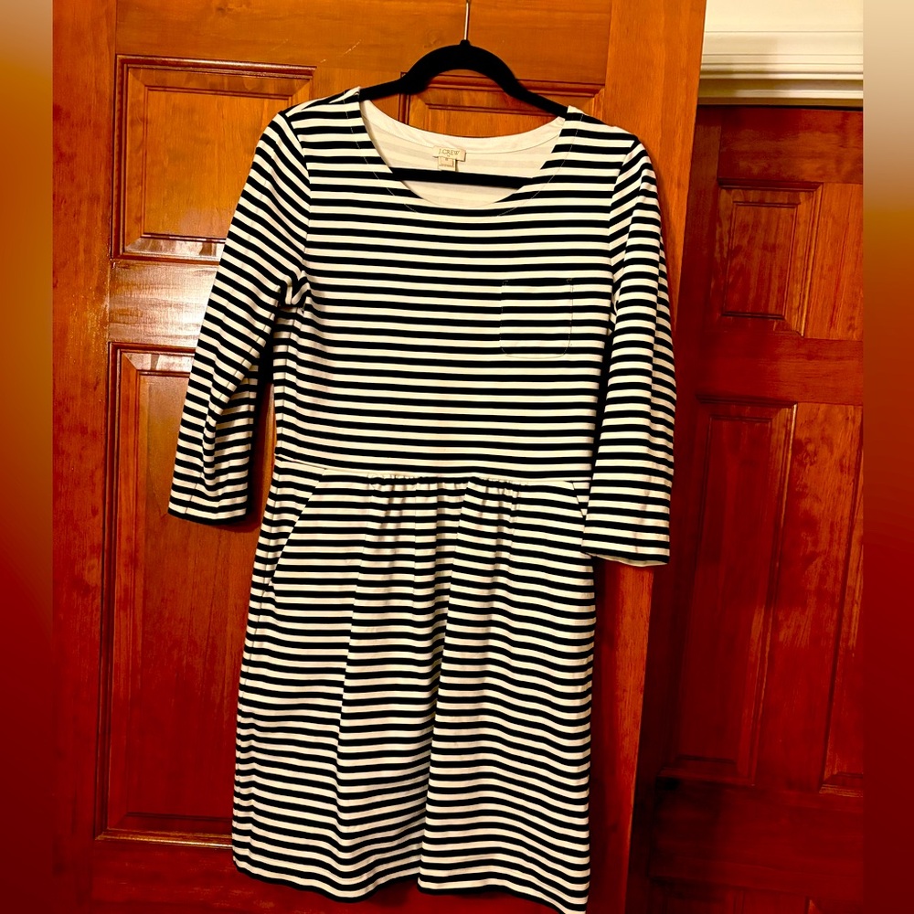 J.Crew Black and White Stripped Pocket Dress, Size 8